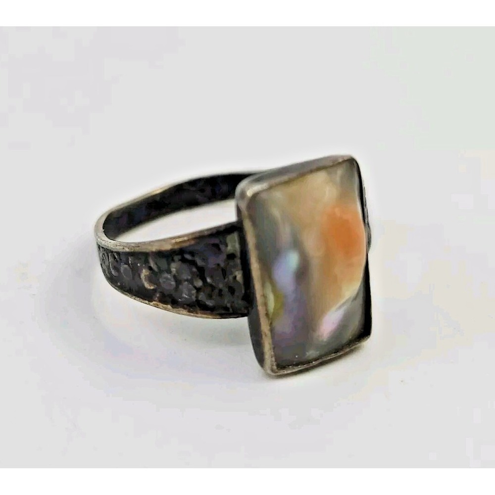 Vintage Antique Sterling Silver Mother Of Pearl Childs Ring Size 5 Or 6